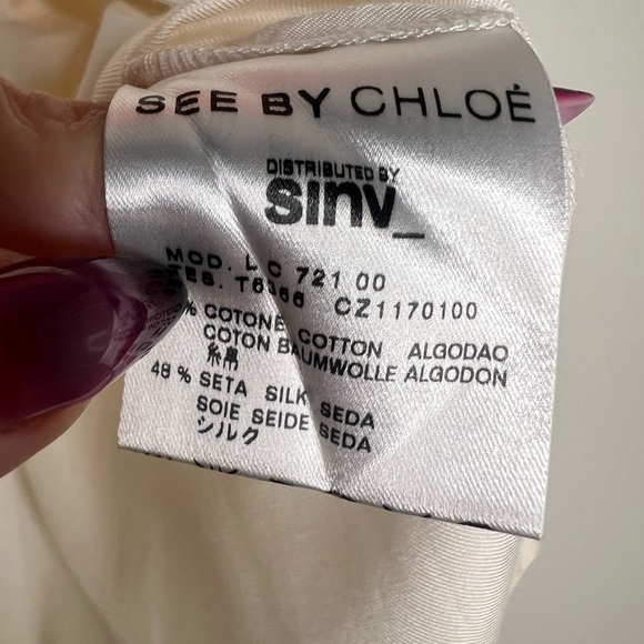 See by Chloe silk cream blouse with puff sleeves and cargo pockets 4 - Picture 8 of 10